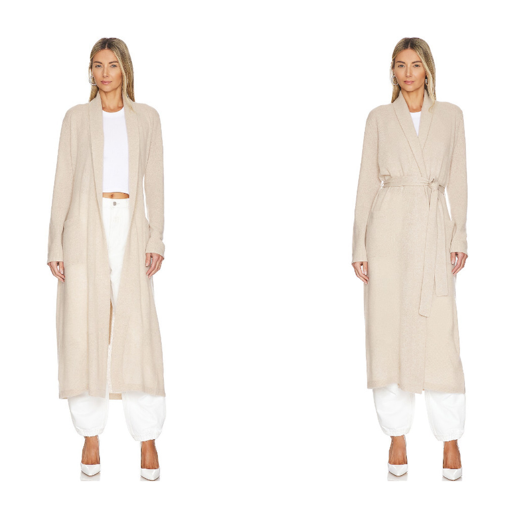 NWOT White + Warren 100% Cashmere Long Robe Size S Toffee Heather $595 #9N603